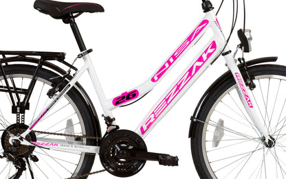 26 Zoll Fahrrad Damen Mädchen Fahrrad city bike  rad 21 Gang shimano Weiss pink  neu